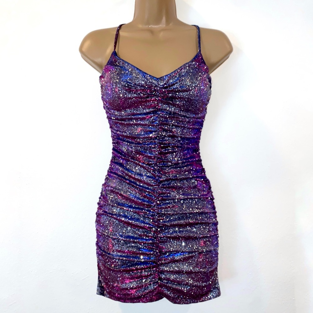 Shimmer Purple Ruched Mini Dress - Brand